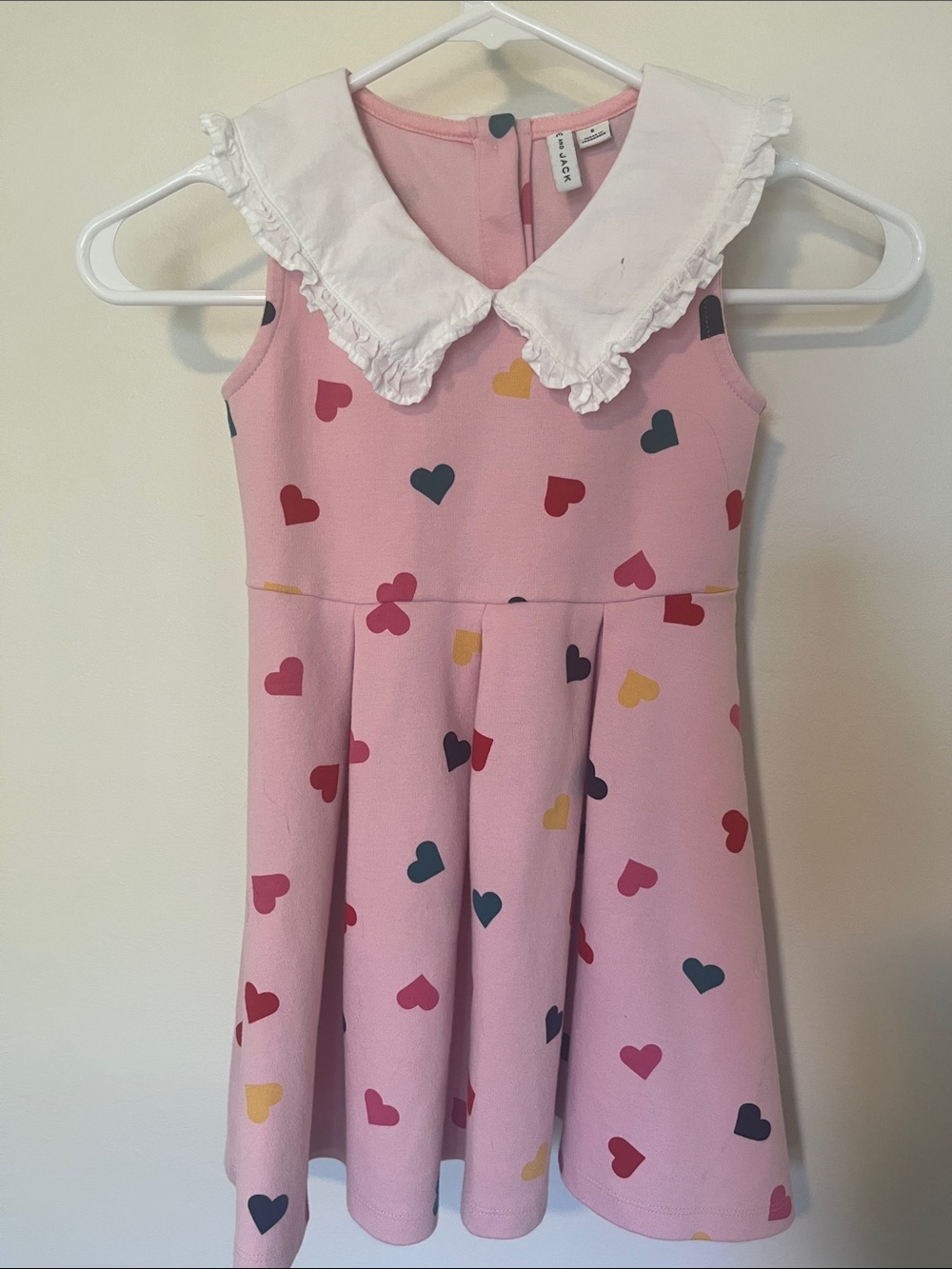 Janie and Jack Pink Heart Print Dress with White Ruffled Collar